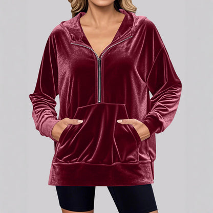 Damen Hochwertiger Kapuzenpullover aus Samt mit Reißverschluss Stalluxe