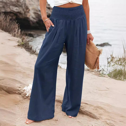 Damen weite Sommerhose mit elastischem Bund und elegantem Faltenwurf Stalluxe