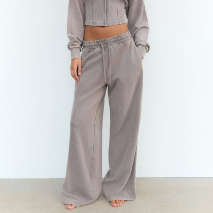 Damen modischer Zweiteiler mit cropped Hoodie und weiten Hosen Stalluxe