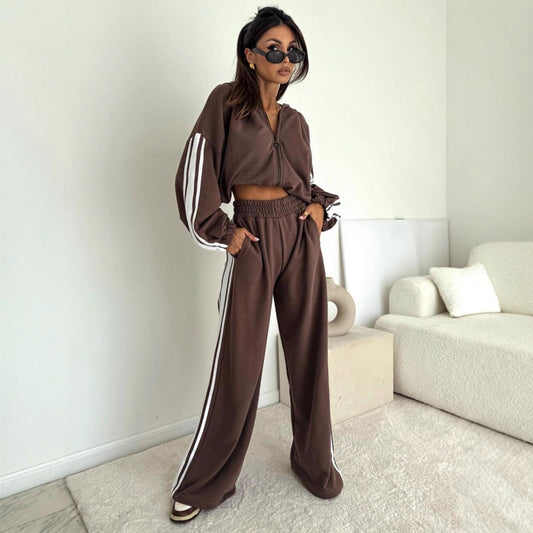 Damen Sportliches Zweiteiler-Set mit voluminösen Ärmel und elastischen Bund Stalluxe