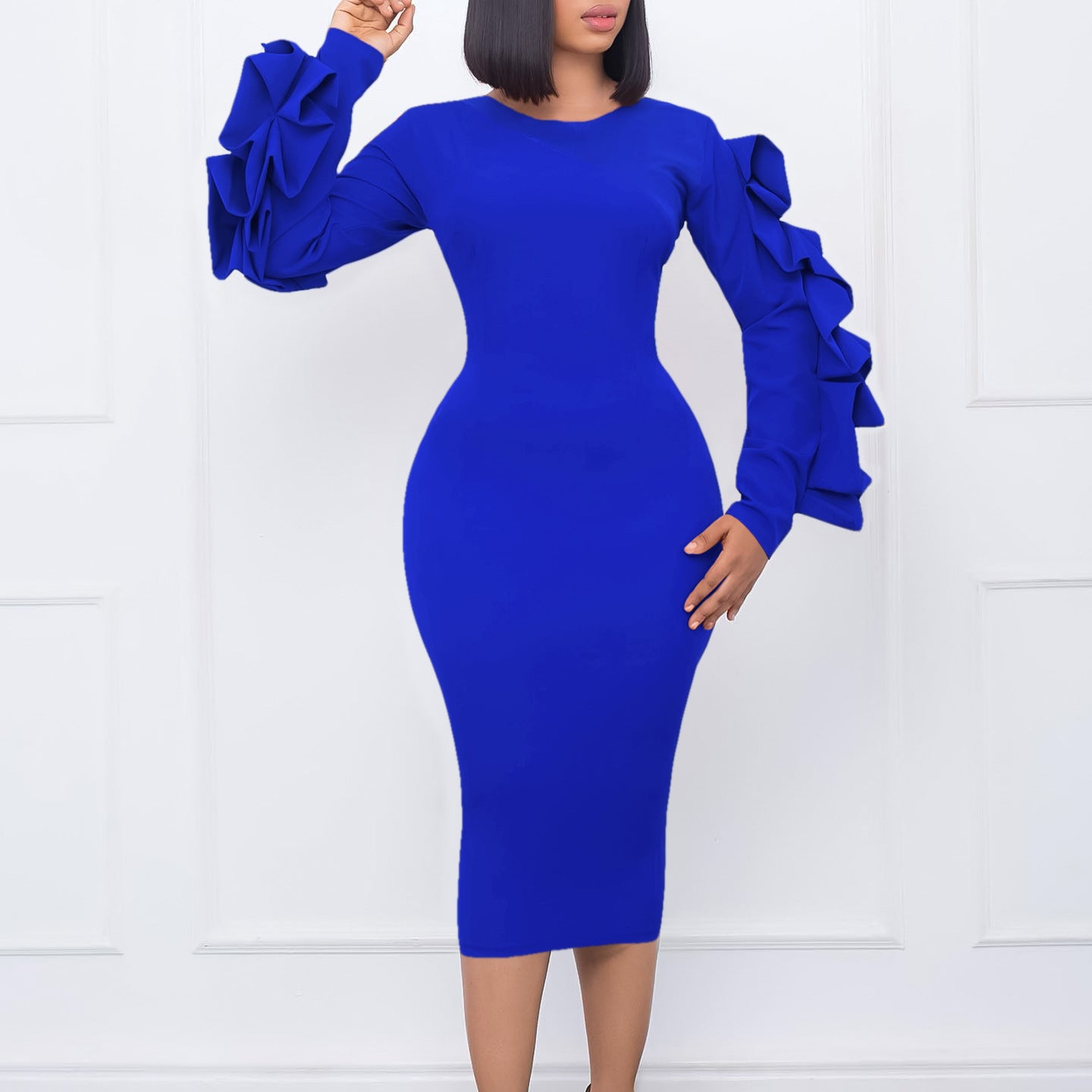 Damen elegante Kleid mit Rüschendetails Stalluxe