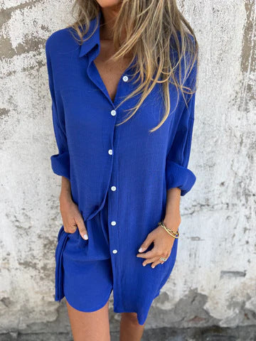 Damen lässiges Hemdblusenkleid aus leichtem Leinenmix Stalluxe