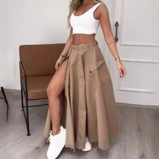Damen Maxi-Rock mit praktischen Taschen und hohem Schlitz Stalluxe