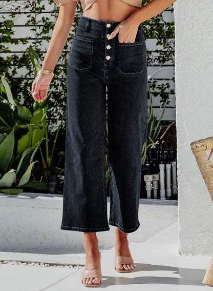 Damen Weite Jeanshose mit hohem Bund Stalluxe