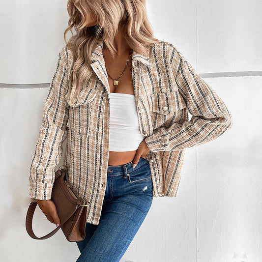 Damen gestreifte Utility-Jacke mit Brusttaschen und strukturierter Oberfläche Stalluxe