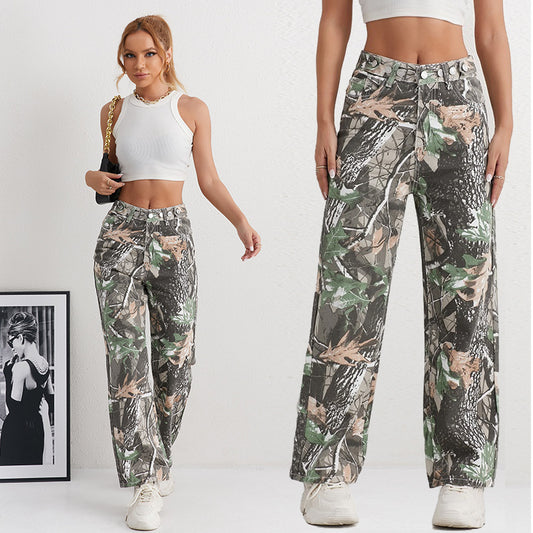 Damen Cargohose im Camouflage-Design mit hoher Taille Stalluxe
