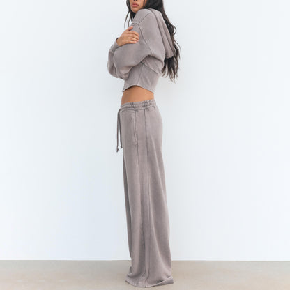 Damen modischer Zweiteiler mit cropped Hoodie und weiten Hosen Stalluxe