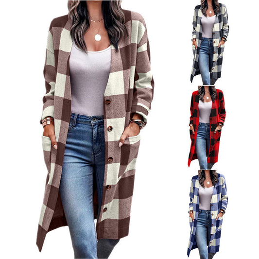 Damen Checkered Cardigan im lässigen Oversized-Stil mit praktischen Taschen Stalluxe