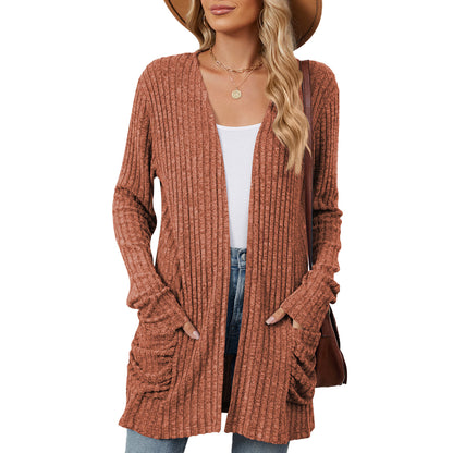 Damen lässige Strickjacke mit Rippstruktur und praktischen Taschen Stalluxe