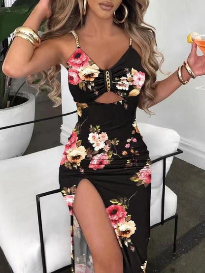 Damen Maxikleid mit floralem Design und Cut-Out-Details Stalluxe