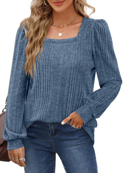 Damen gemütlicher Strickpullover mit Rippstruktur und Puffärmeln Stalluxe