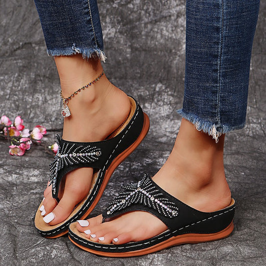 Damen modische Zehentrenner-Sandalen mit glitzernden Applikationen Stalluxe