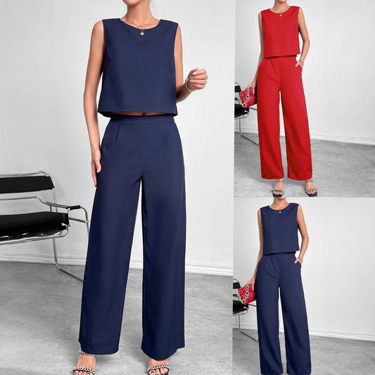 Damen Modisches Zweiteiliges Set mit Cropped Oberteil und weiten Hosen Stalluxe