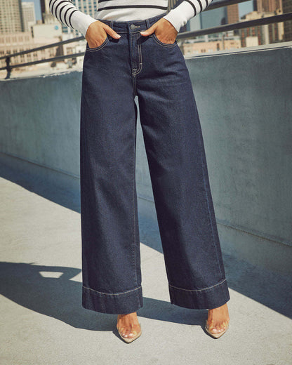 Damen Weit geschnittene Jeanshose mit hohem Bund und eleganter Naht Stalluxe