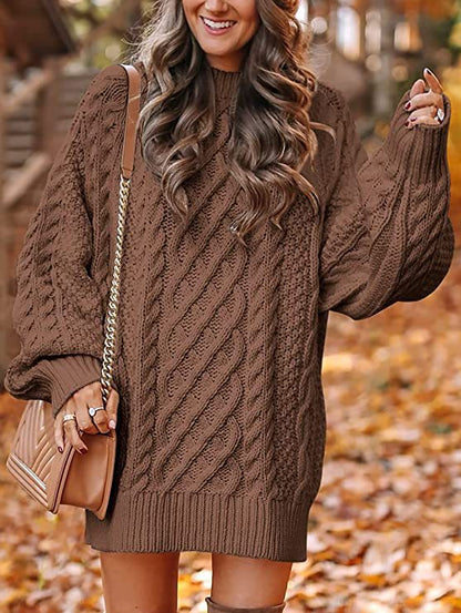 Damen Grober Strickpullover mit voluminösen Ärmeln und dekorativem Zopfmuster Stalluxe