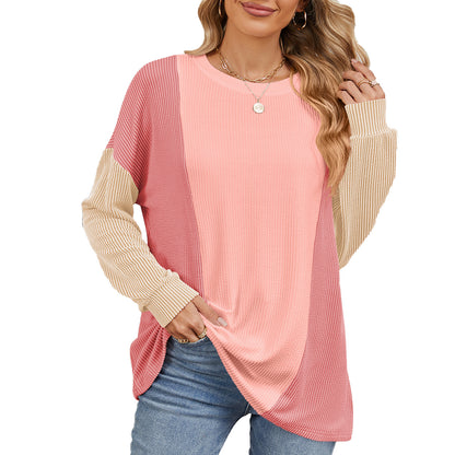 Damen oversized Pullover mit strukturiertem Rippdesign und modernen Farbblockakzenten Stalluxe