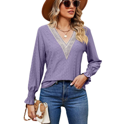 Damen Bluse mit luftigen Lochstickereien und V-Ausschnitt Stalluxe