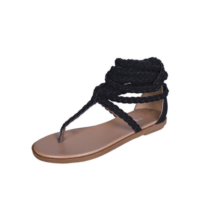Damen geflochtene Zehentrenner-Sandalen mit elastischen Riemen Stalluxe