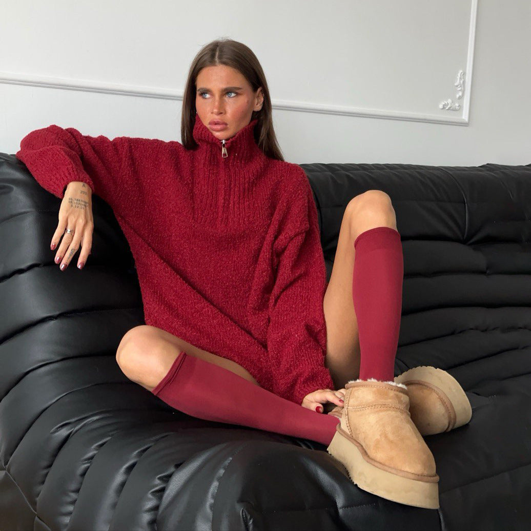 Damen Oversized Fleece-Pullover mit hohem Kragen und Reißverschluss Stalluxe