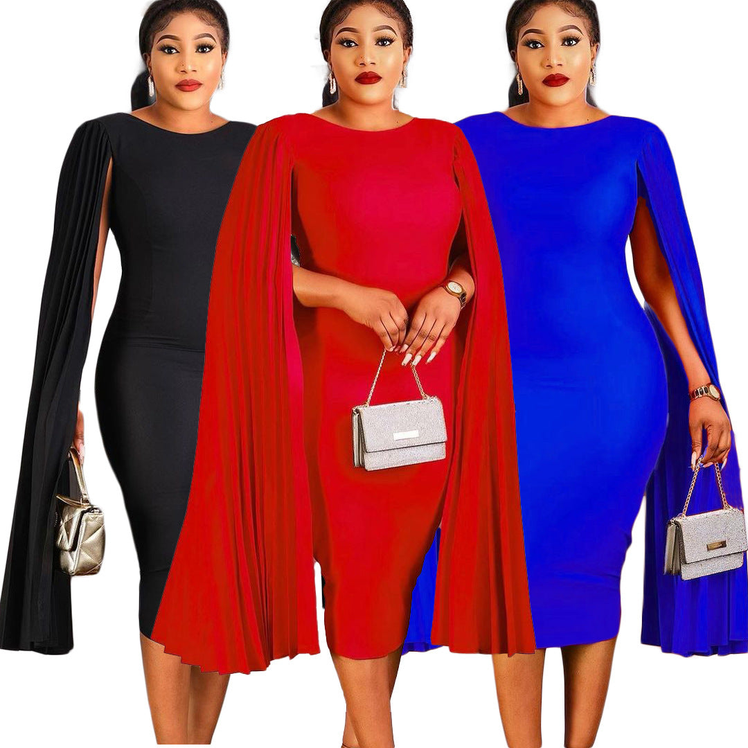Damen Maxikleid mit elegantem Umhang und figurbetonter Silhouette Stalluxe
