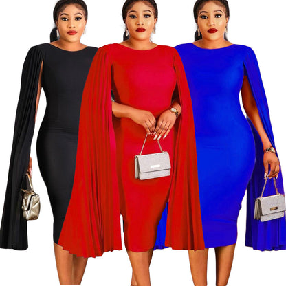Damen Maxikleid mit elegantem Umhang und figurbetonter Silhouette Stalluxe