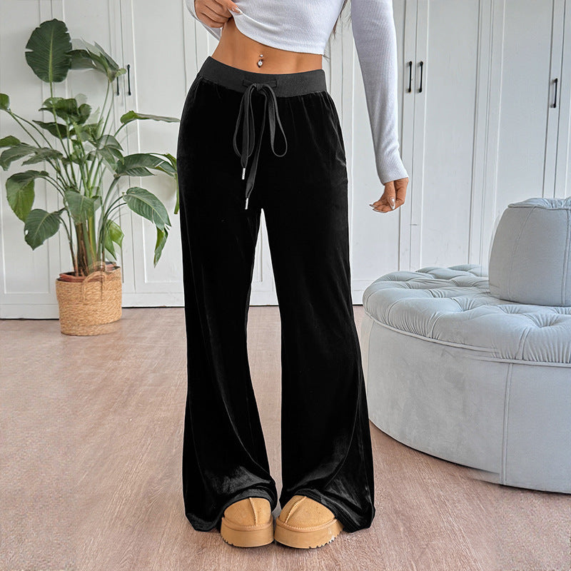 Damen weite Lounge-Hose aus Samt mit elastischem Bund und Kordelzug Stalluxe