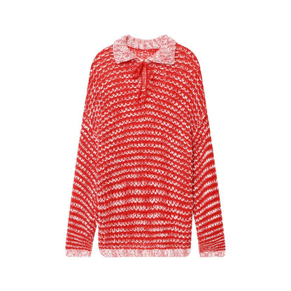 Damen lässiger Strickpullover mit modischem Kragen und Bindebändern Stalluxe