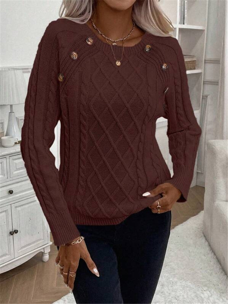 Damen Strickpullover mit strukturiertem Rautenmuster und dekorativen Knöpfen Stalluxe