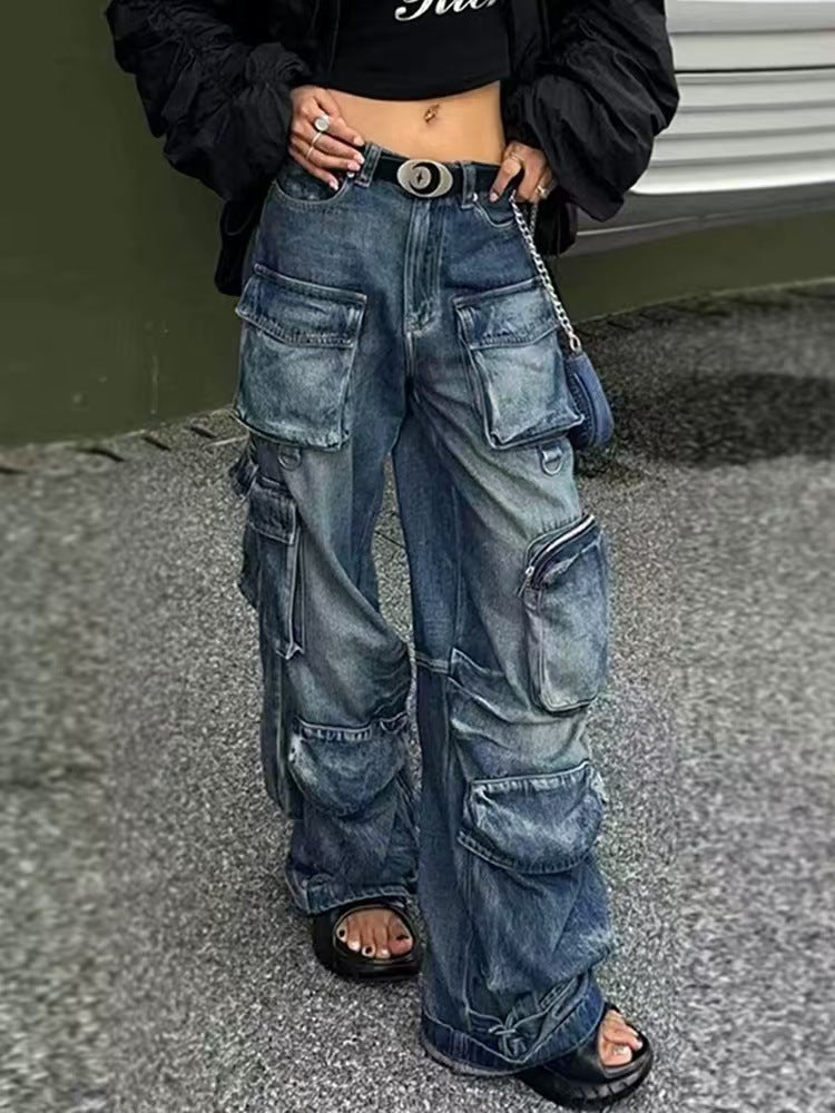 Damen Cargo-Jeans mit verschiedenen Taschen und weitem Schnitt Stalluxe