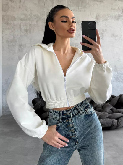 Damen cropped Sweatjacke mit elastischen Bündchen und modischem Reißverschluss Stalluxe