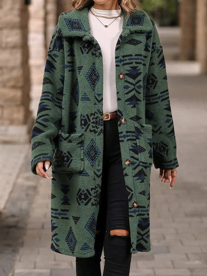 Damen Gemusterte Fleece-Jacke mit verlängertem Schnitt Stalluxe
