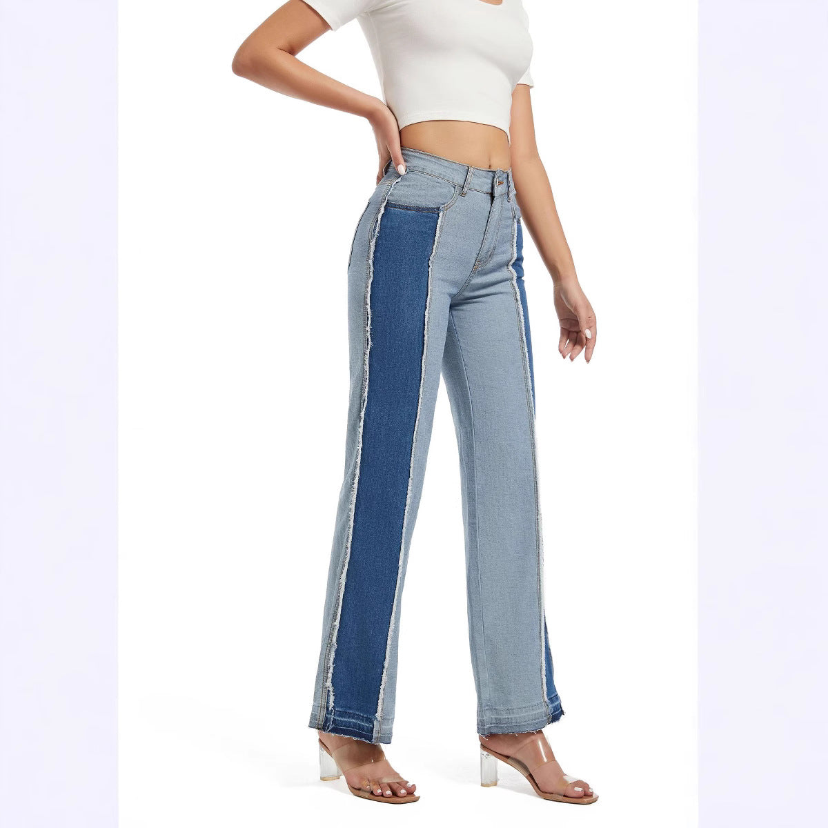 Damen Weit geschnittene Jeans im kontrastierenden Denim-Design Stalluxe