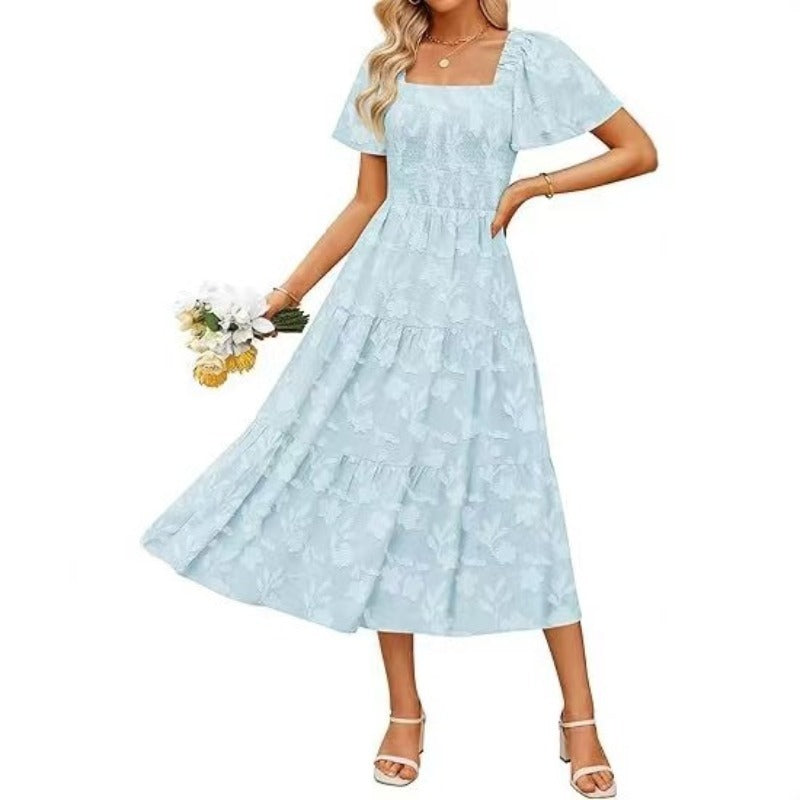 Damen Midi-Kleid mit strukturiertem Oberteil und voluminösen Ärmeln Stalluxe