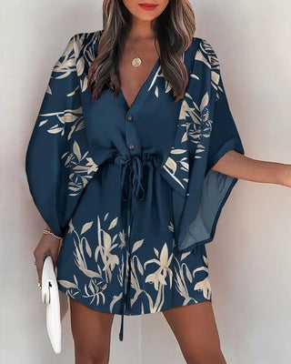 Damen Blusen-Kleid mit floralen Mustern und Bindegürtel Stalluxe