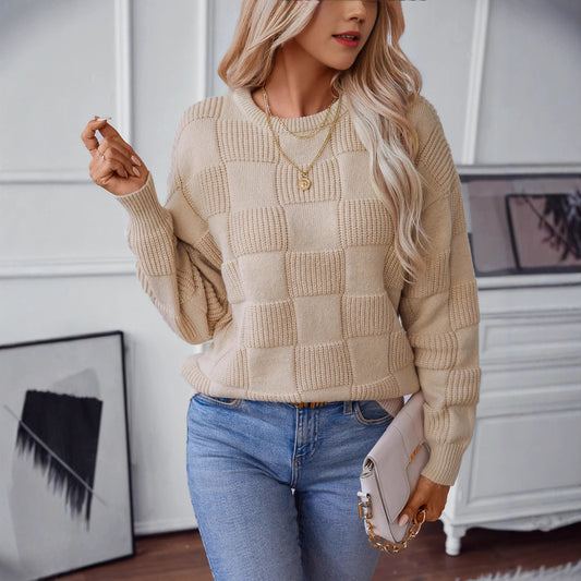 Damen Strickpullover mit modischem Karomuster und lässigem Schnitt Stalluxe