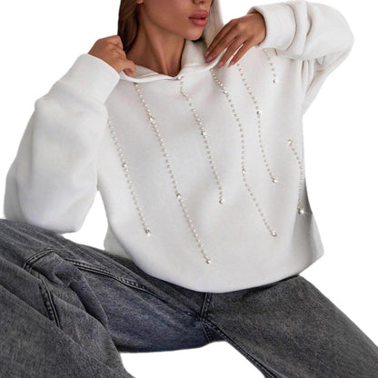 Damen Oversized Kapuzenpullover mit eleganten Perlenakzenten Stalluxe