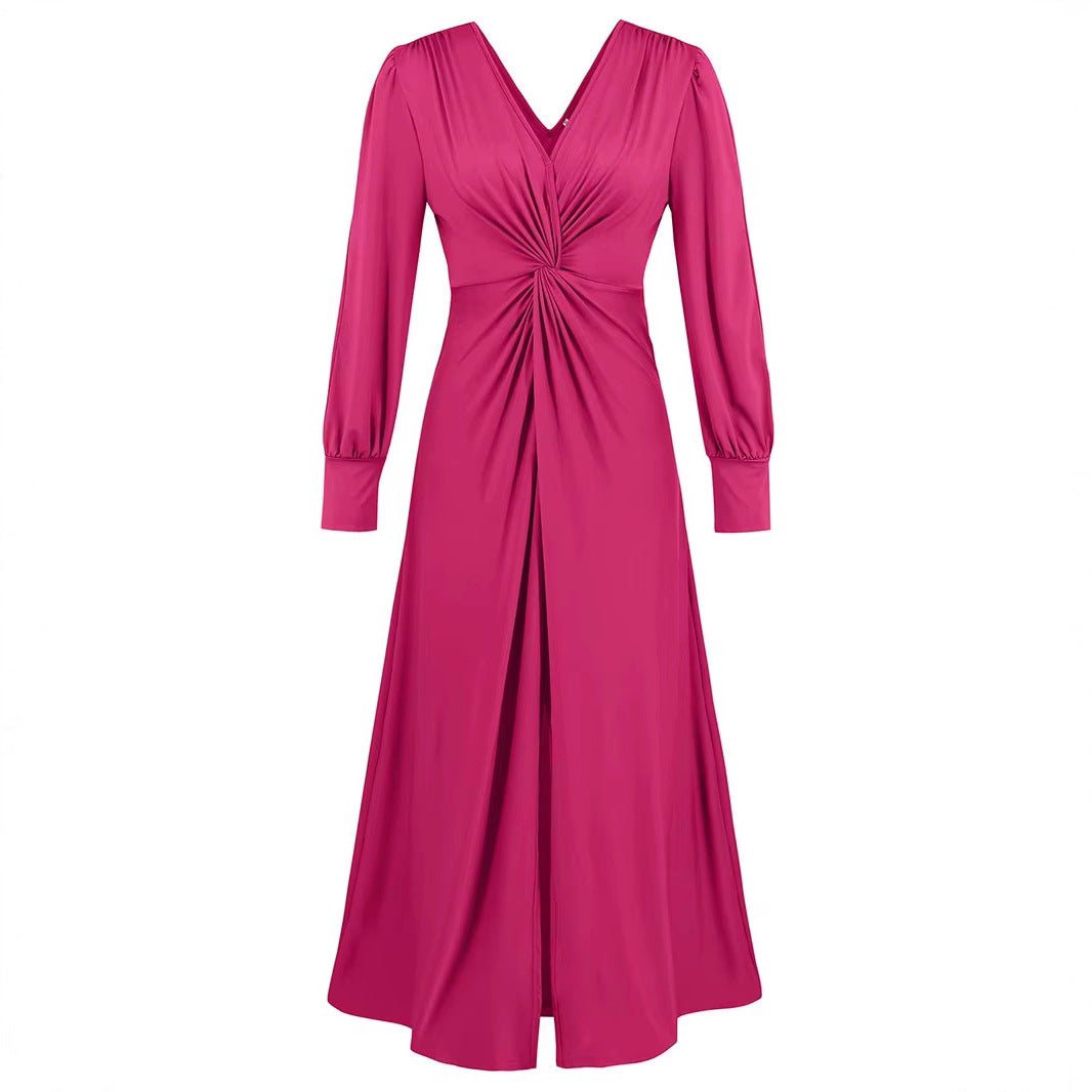 Damen Elegantes Maxikleid mit tiefem V-Ausschnitt und stilvollen Puffärmeln Stalluxe