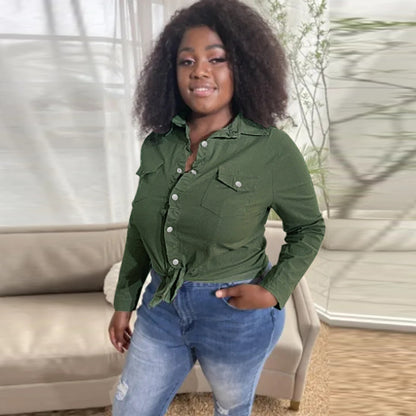 Damen Jeansbluse mit Knopfdetails und asymmetrischem Saum Stalluxe