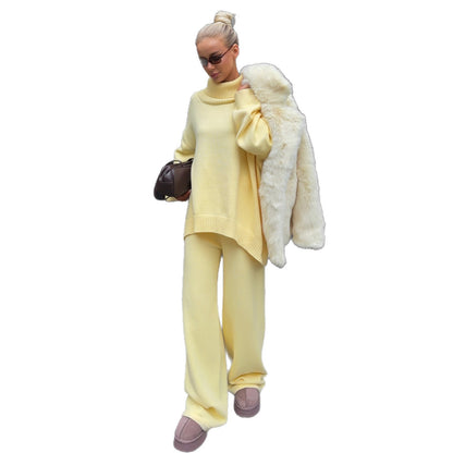 Damen Lässiger Strickanzug mit hoher Kragen und weitem Bein Stalluxe