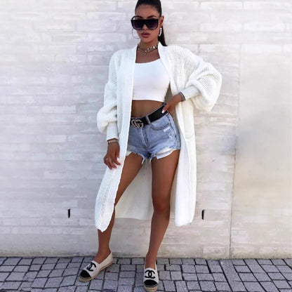 Damen Langer Strickcardigan mit weiten Ärmeln und praktischen Taschen Stalluxe