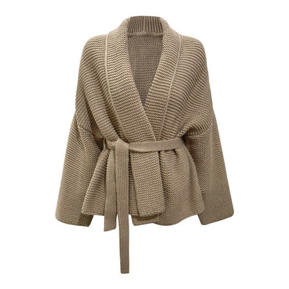 Damen gemütliche Strickjacke mit breitem Gürtel und angeschnittenen Ärmeln Stalluxe