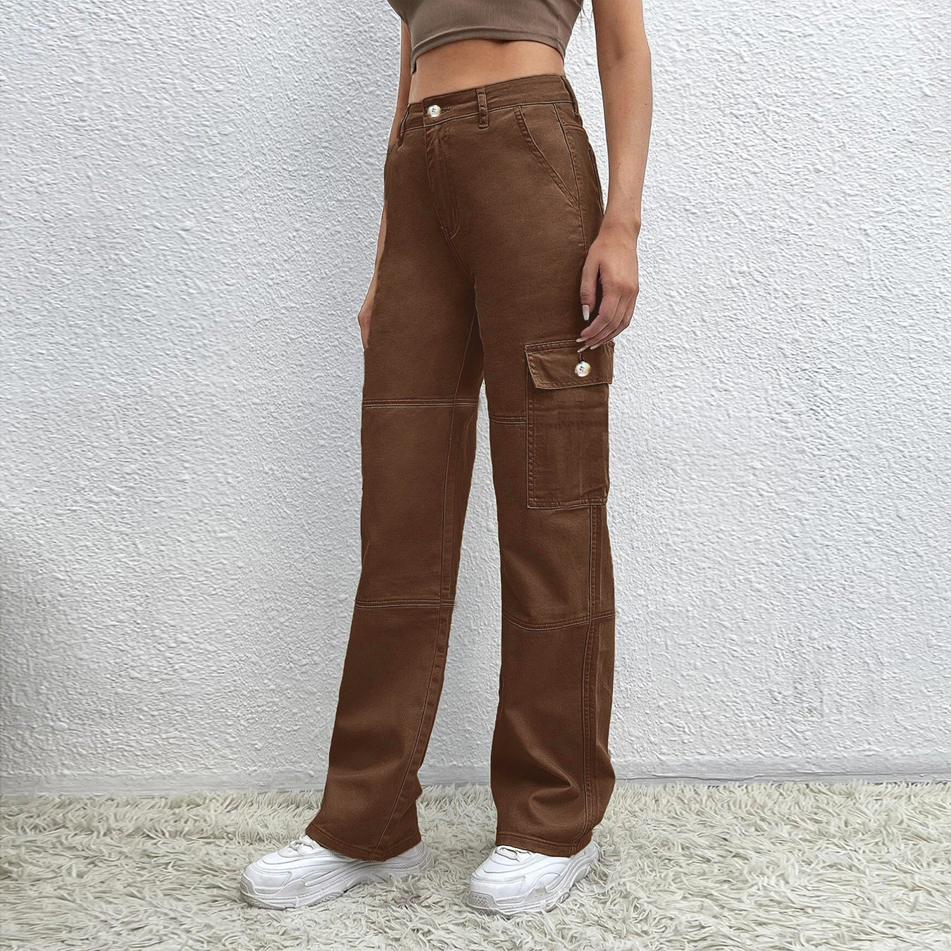 Damen Cargo-Hose mit hoher Taille und weitem Schnitt Stalluxe