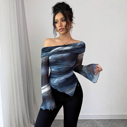 Damen Off-Shoulder Bluse mit floralen Transparenzelementen und asymmetrischem Schnitt Stalluxe
