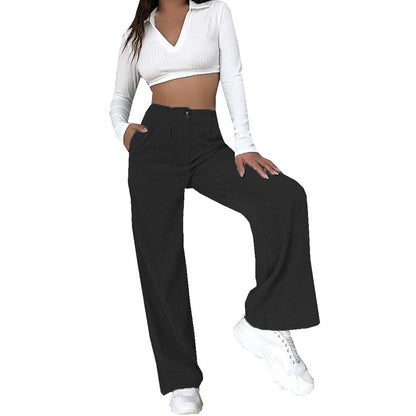 Damen Weite Cordhose mit hohem Bund und seitlichen Taschen Stalluxe
