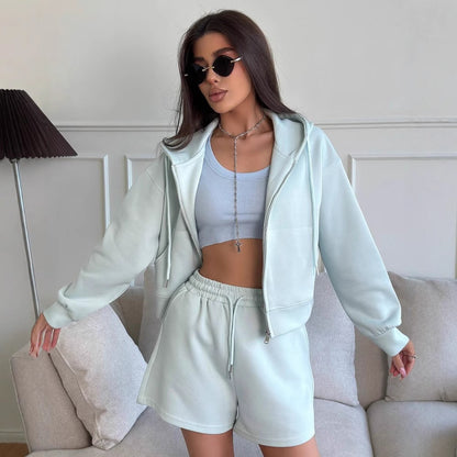 Damen lässiger Hoodie und Shorts Set mit weitem Schnitt und atmungsaktivem Material Stalluxe
