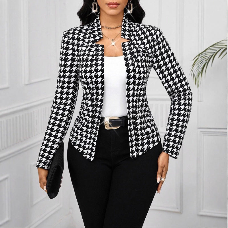 Damen modische Blazerjacke im Hahnentritt-Muster Stalluxe