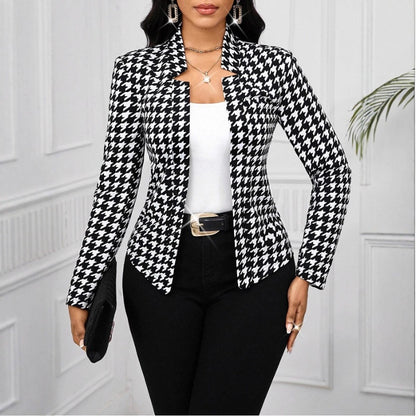 Damen modische Blazerjacke im Hahnentritt-Muster Stalluxe