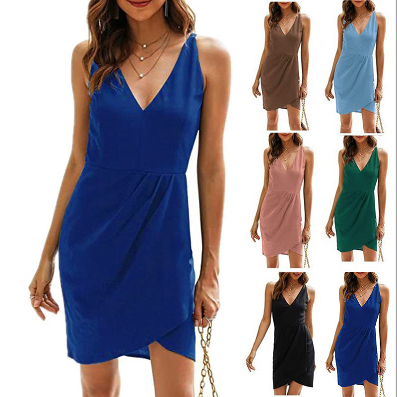 Damen Kurzes Wickelkleid mit V-Ausschnitt und asymmetrischem Saum Stalluxe