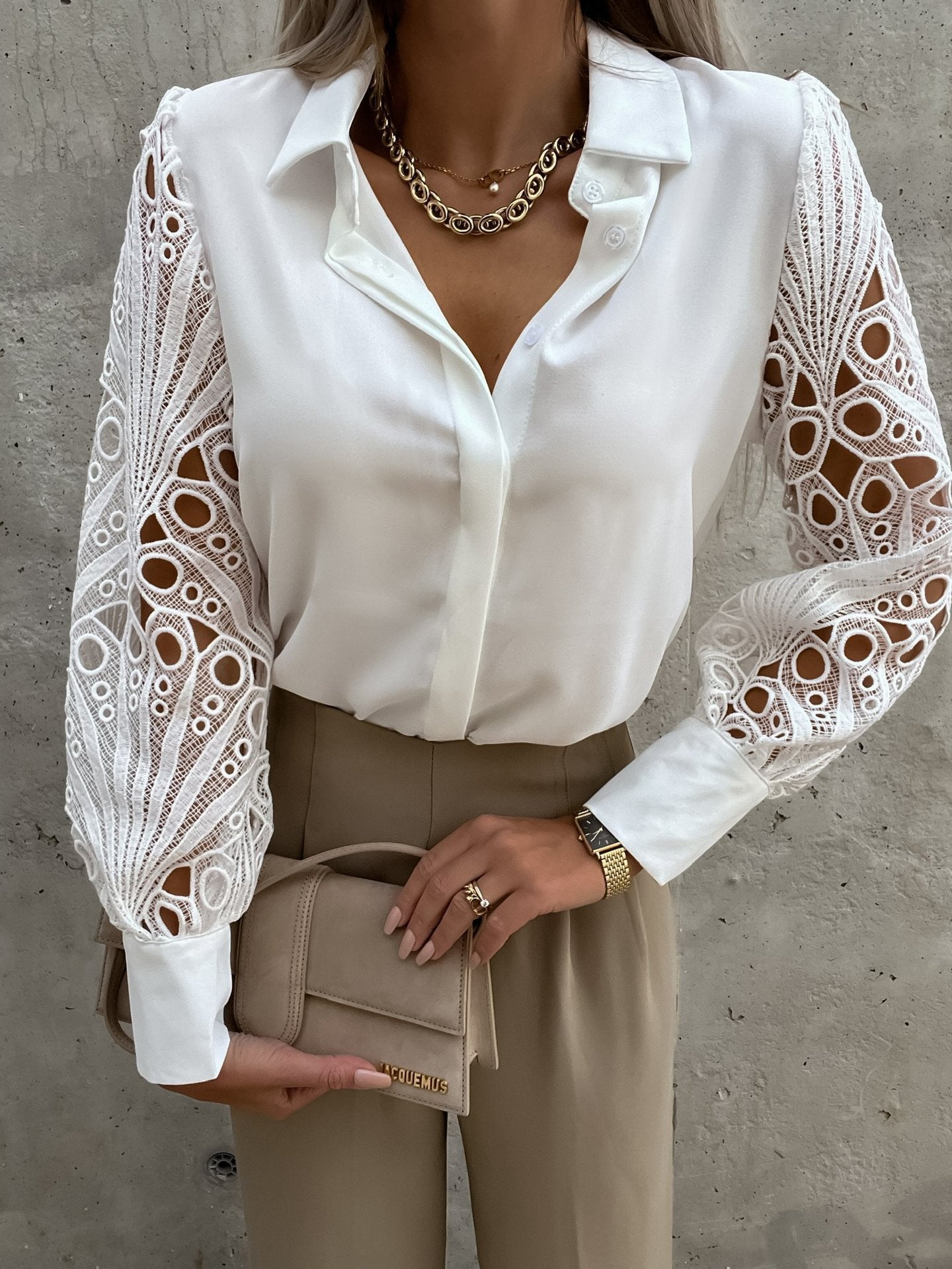 Damen Bluse mit Spitzenärmeln Stalluxe