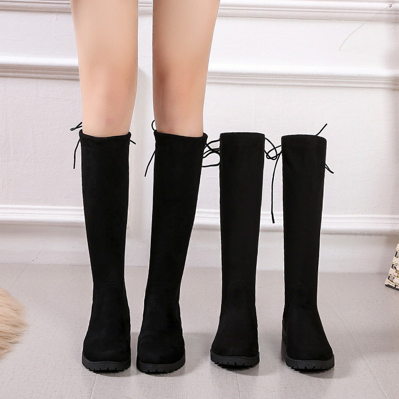 Damen Überknee-Stiefel mit samtiger Oberfläche und verstellbarem Schnürdetail Stalluxe